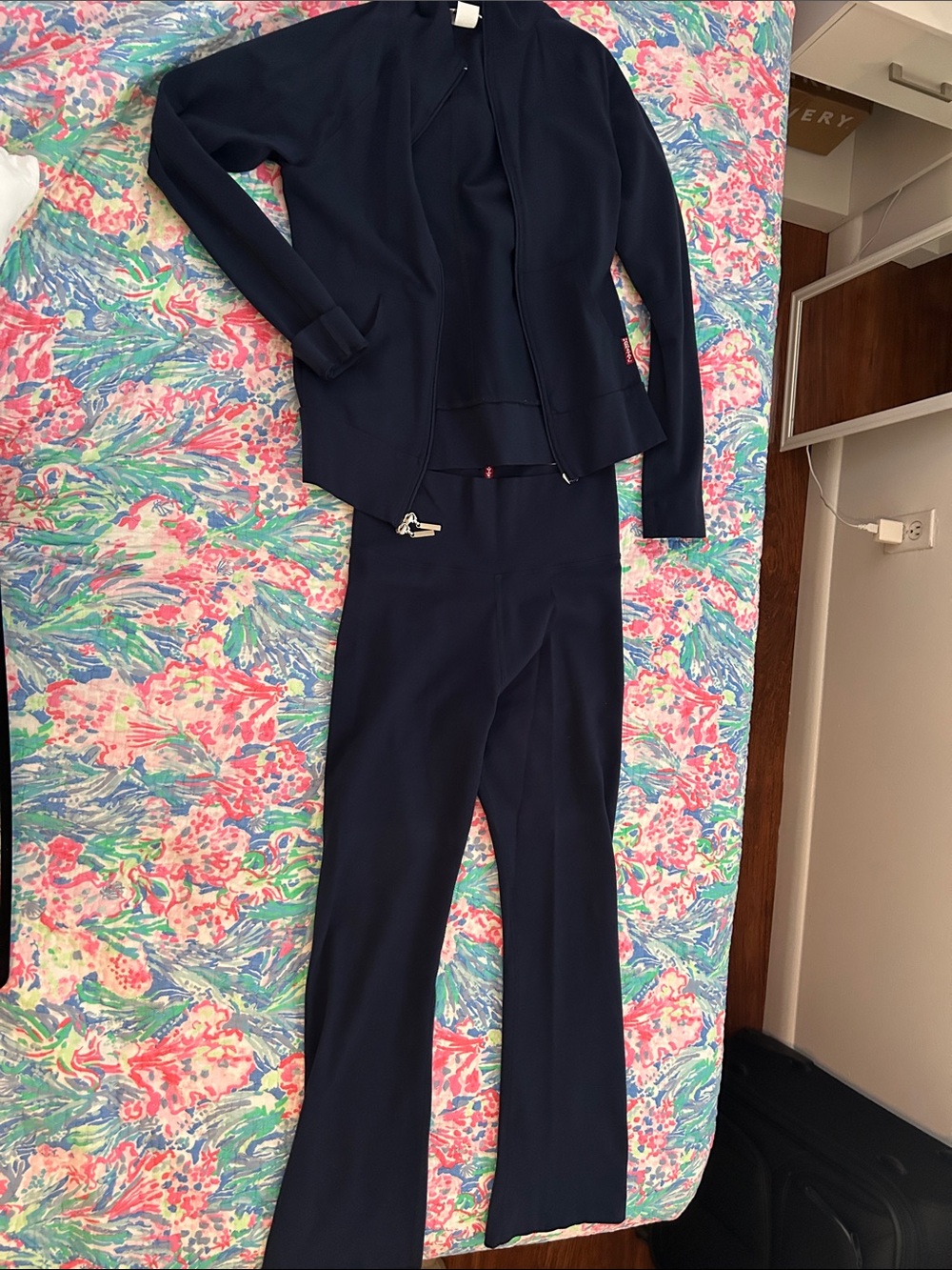 Hardtail Navy Ponte Boot Flare Pants and jacket. SHORT WOMEN ONLY 4'11 or 5 FT.